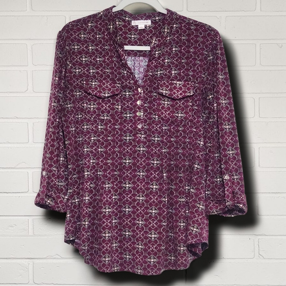 Women's Purple Patterned Dress Barn Top
